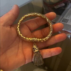 Vintage Gold-Toned Bracelet with Tassel Charm